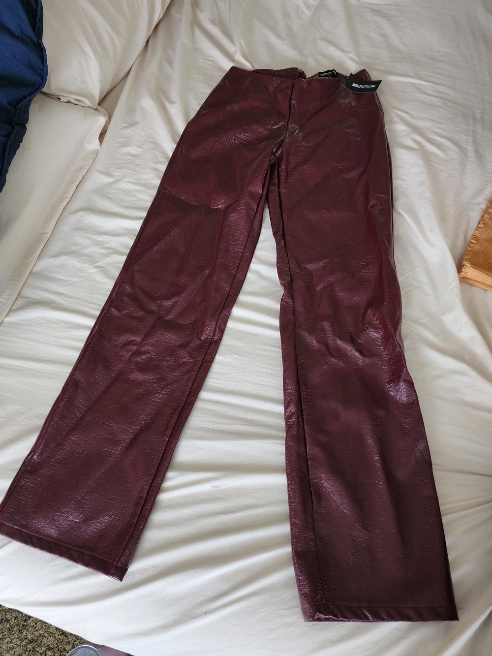 Burgundy High-Rise Faux Leather Wide-Leg Pants